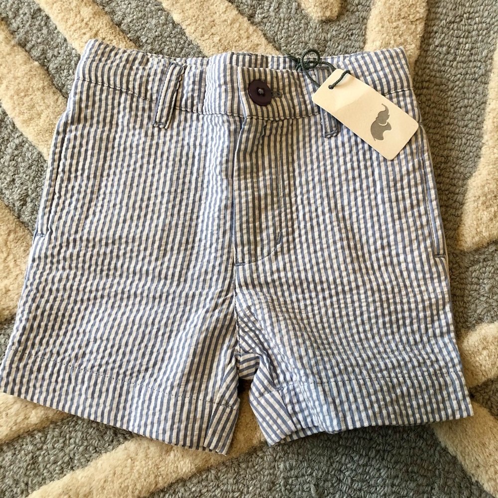 Monica and Andy blue seersucker boy shorts